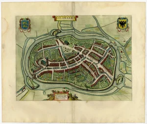 Hand-Colored Map of Bolsward in Friesland by Blaeu, Netherlands, 1652