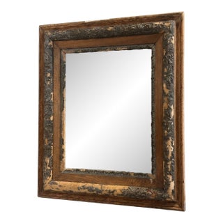 Vintage Distressed Wood Frame With New Mirror For Sale