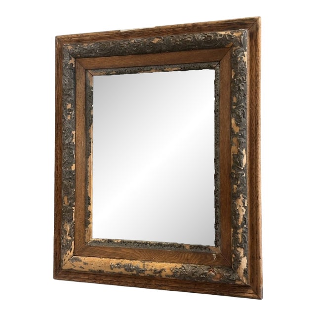 Vintage Distressed Wood Frame With New Mirror For Sale