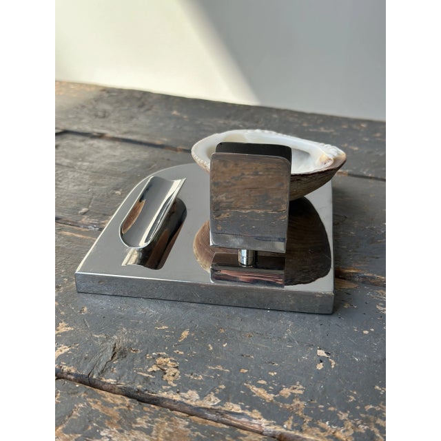 Rare Vintage Art Deco Mounted Natural Clam Shell + Chrome Cigar Tray, Circa 1930s For Sale - Image 15 of 16