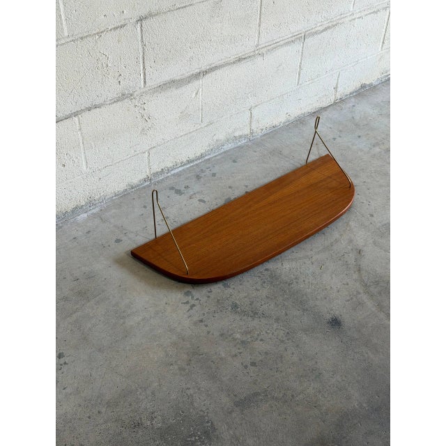 Mid 20th Century Vintage Danish Teak Wall Shelf With Brass Brackets Mid Century Floating Shelf For Sale - Image 5 of 7