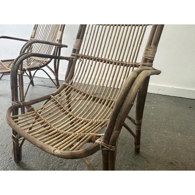 Mid-Century Rattan and Bamboo Lounge Armchairs, 1960s, Set of 2 For Sale - Image 6 of 8