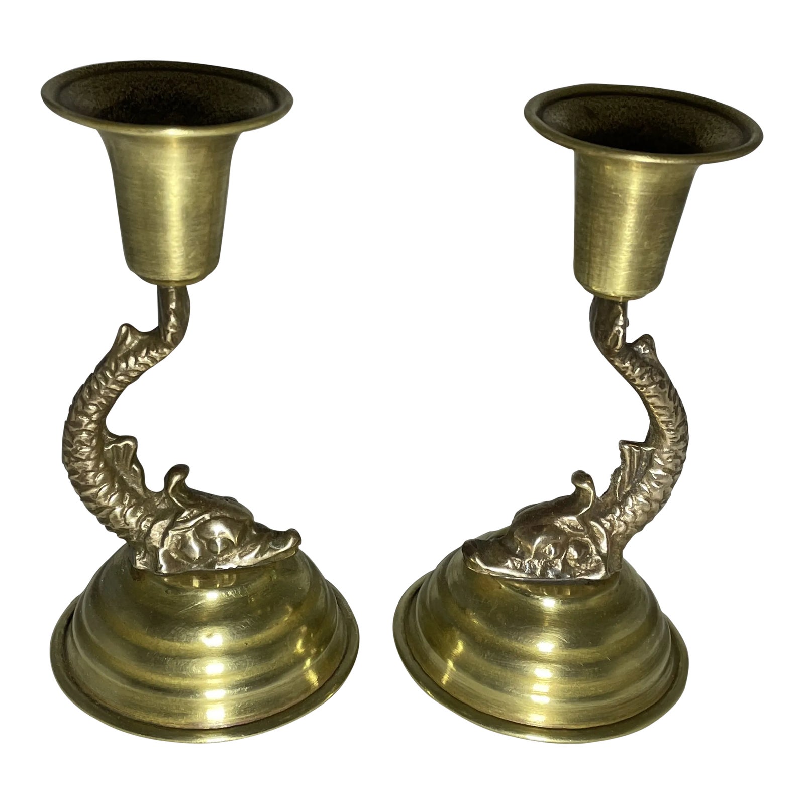 Vintage Brass Dolphin Candlestick Holders Pair Chairish