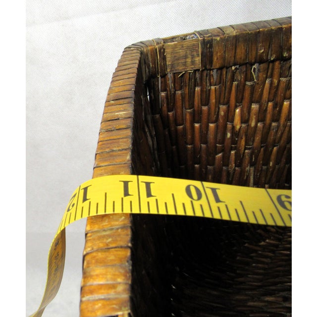 Wood Vintage Square Woven Wicker Basket, Tapered Design Tightly Braided For Sale - Image 7 of 9