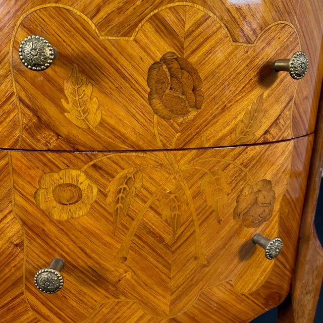 French Louis XV Marquetry Inlaid Vintage Night Stands -a Pair For Sale - Image 13 of 13