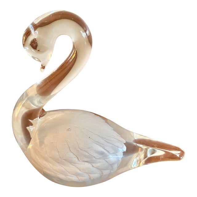 Vintage Glass Swan Figurine Paperweight Fm Konstglas Signed Ronneby Sweden For Sale