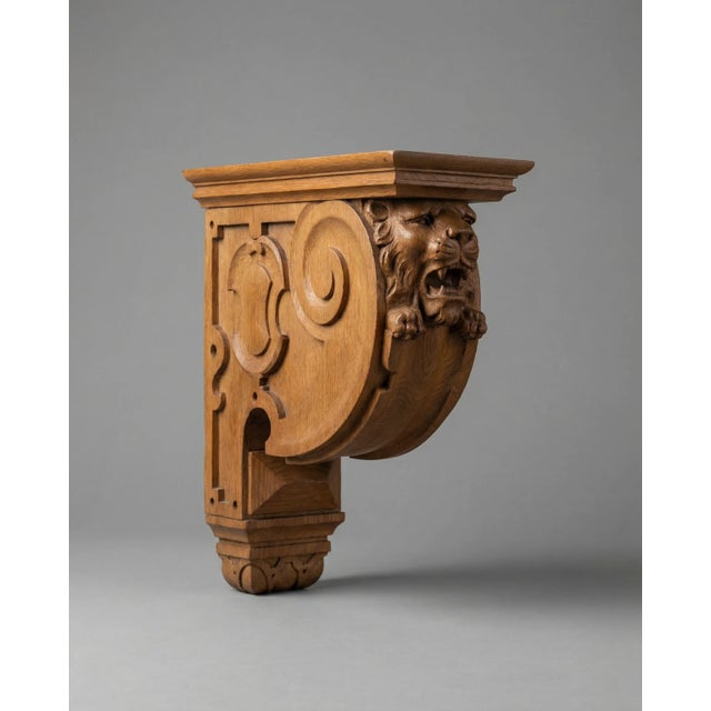 Wood Pair of Antique Victorian Oak Lion Head Corbels (c. 1885–1910) For Sale - Image 7 of 7