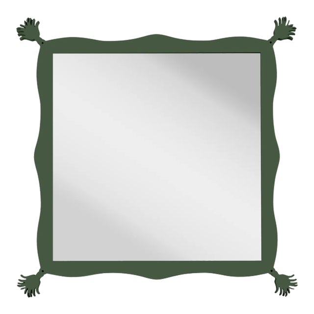 Fleur Home Carnival Iko Iko Square Mirror in Duck Green, 51x51 For Sale