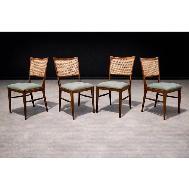 Set of Eight Brazilian Modern Dining Chairs in Caviúna, Cane & Sage Chenille, 1960s For Sale - Image 15 of 15