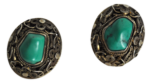 Ear Clips with Turquoise and Sterling Silver by Erik Poul Fenster, 1960s, Set of 2