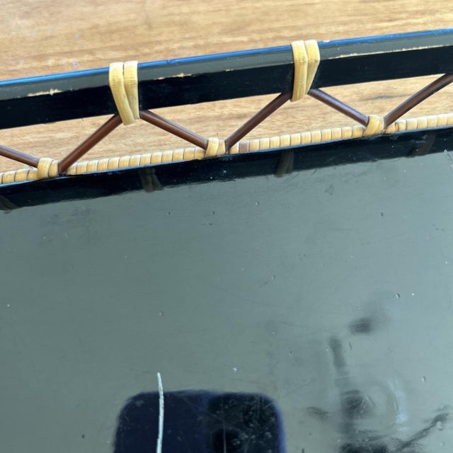 Pair Vintage Japanese Lacquer Trays 12" & 13" MOP Plum Blossom Bamboo Frame For Sale - Image 10 of 10