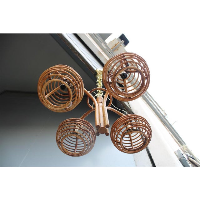 Italian Bamboo Chandelier, 1950, in Very Good conditions. Designed 1950 to 1959 Up to 250V (Europe/UK Standard).The wiring...
