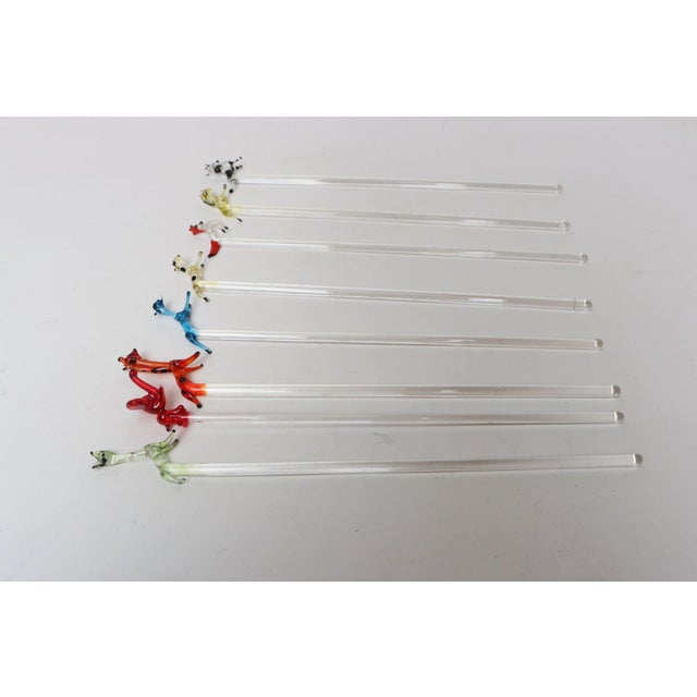 1950s Set of Eight Vintage Blown Glass Animal Cocktail Stirrers With Box by Saxon For Sale - Image 5 of 17