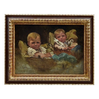 Vincenzo Caprile, Children, 1900s, Oil Painting on Board, 1890s, Framed For Sale