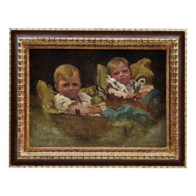 Vincenzo Caprile, Children, 1900s, Oil Painting on Board, 1890s, Framed For Sale