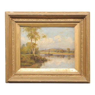 French Country River Landscape, C. 1910 For Sale