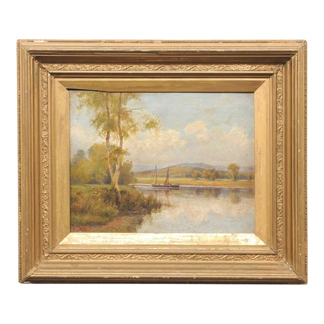 French Country River Landscape, C. 1910 For Sale