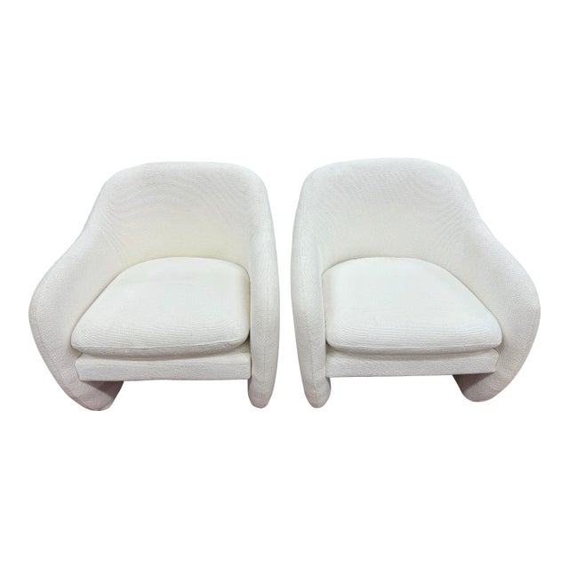 Pair of Mid Century White Club Chairs For Sale