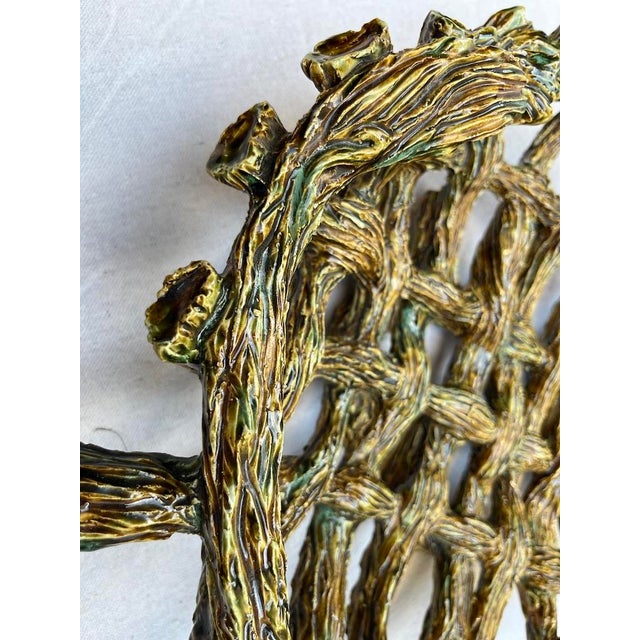 Brown Palissy Style Pottery Woven Basket For Sale - Image 8 of 10