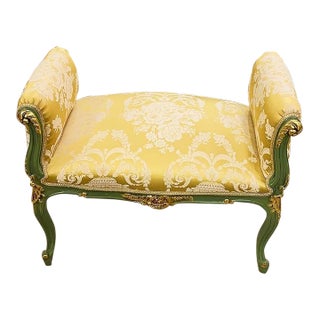 French Style Green Bench With Gold Details For Sale