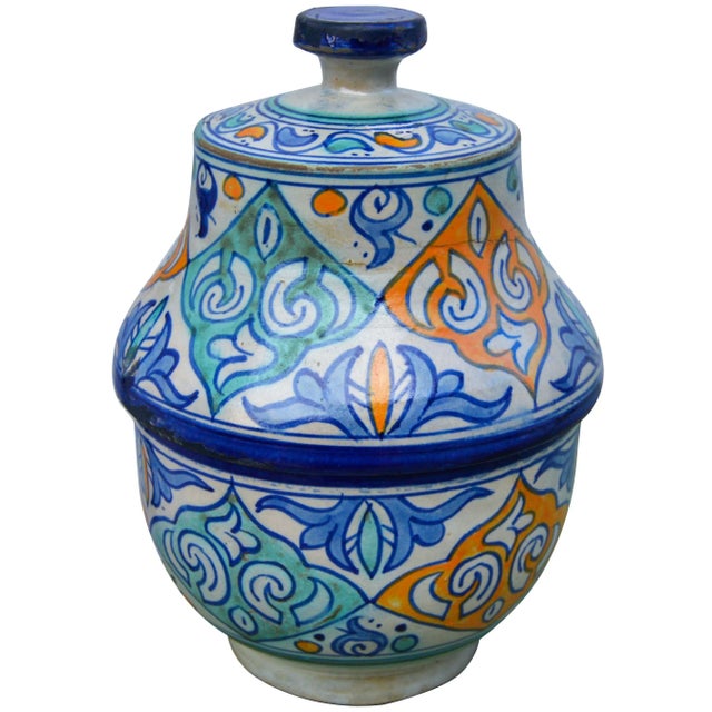 Blue & Orange Moorish Ceramic Box For Sale - Image 4 of 8