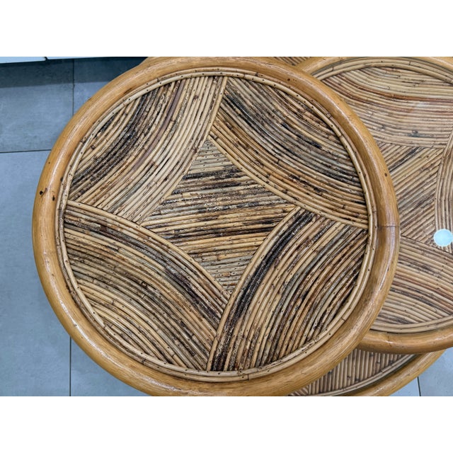 MCM Pencil Reed & Bamboo Three-Tier Swivel Coffee Table For Sale - Image 9 of 12