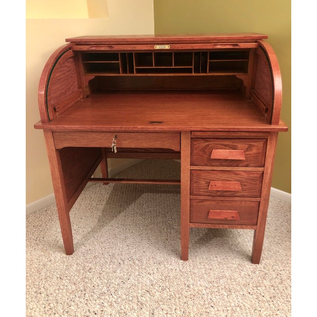 Antique Traditional Imperial Desk Co. Solid Oak CCurve Tambour Roll