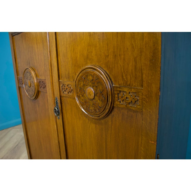 Vintage Art Deco Tallboy in Oak in the style of Heals, 1930s For Sale - Image 6 of 11