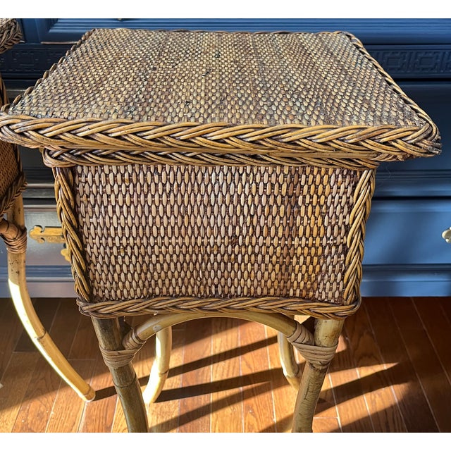 Vintage Coastal Rattan and Wicker Drink Tables - A Pair For Sale In New York - Image 6 of 17