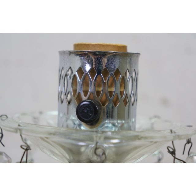 2 Mid Century Etched Glass Crystal Hurricane Candlestick Boudoir Lamps 20" For Sale - Image 13 of 18