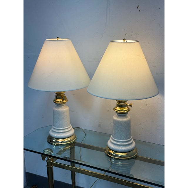 Traditional Regency Crackle Column Table Lamps, Pair For Sale - Image 3 of 12