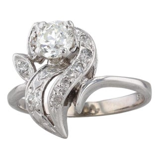 Vintage 0.76tcw Diamond Flower Ring 14k White Gold Size 7.75 Engagement For Sale