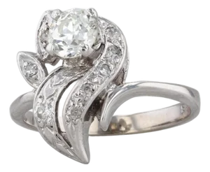 Vintage 0.76tcw Diamond Flower Ring 14k White Gold Size 7.75 Engagement