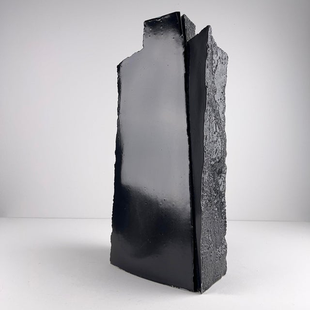 Large Brutalist Black Ceramic Vase from Ladislav Švarc, Czech Republic, 1980s, in Flawless conditions. Designed 1980 to...
