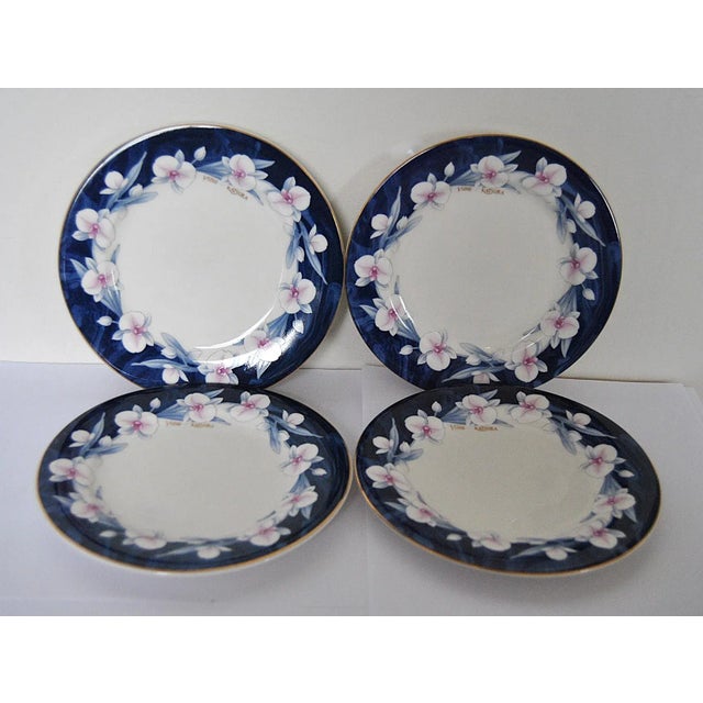 Designer Cobalt Blue Porcelain Plates, Wedding Gift, Signed Yumi Katsura - Set of 4 For Sale - Image 9 of 12