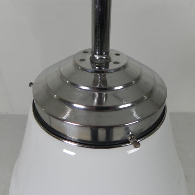 Metal Art Deco Pendant Lamp with Opaline Glass Shade, 1930s For Sale - Image 7 of 15