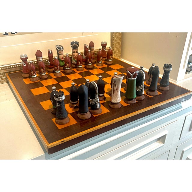 Chess Checker Board with Hand Crafted Ceramic Chess Pieces For Sale - Image 4 of 12