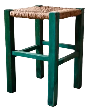 Bohemian Wood and Straw Stool, 1960s