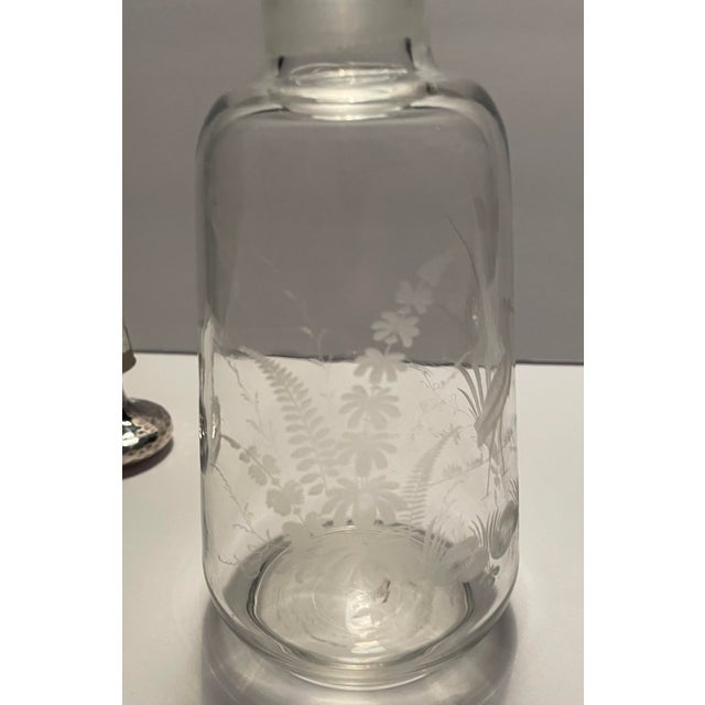 Antique Engraved Stork Glass Decanter or Scent Bottle For Sale - Image 4 of 9