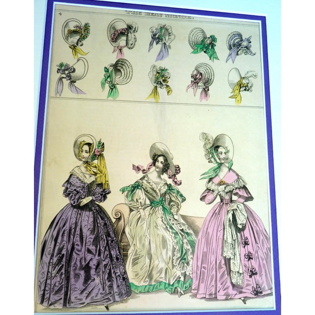 Set of 6 1837 the Beau Monde Hand-Colored Millinery & Fashion Plates 11" X 14" Custom Mat For Sale In Los Angeles - Image 6 of 11