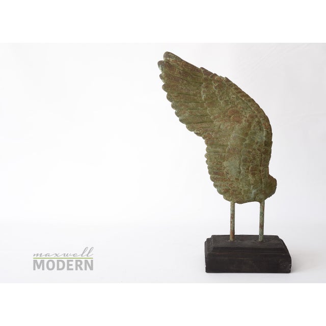 Rustic Large Rustic Verdigris Wing Sculpture on Stand For Sale - Image 3 of 11