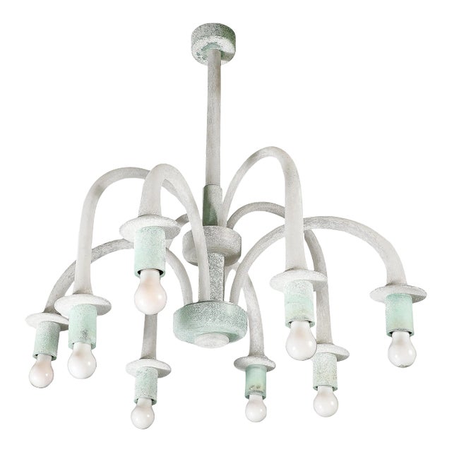Mid-Century 8-Arm Curved Hand-Blown Murano Scavo Glass Chandelier by Seguso For Sale