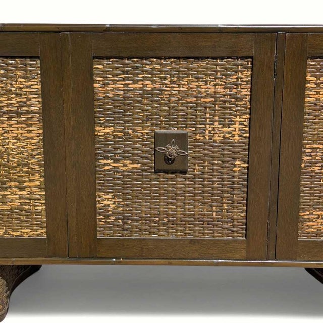 Vintage Rattan and Bamboo Door Sideboard Cabinet, Mid-Century For Sale - Image 15 of 18