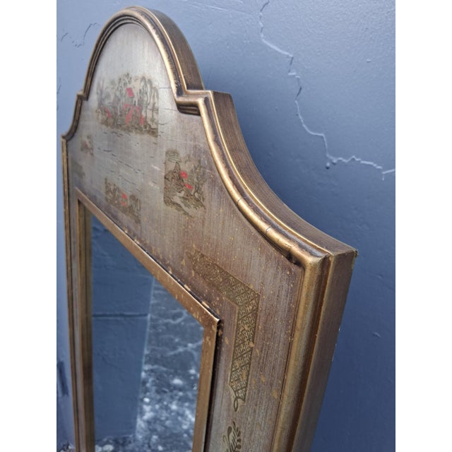 Silver 1940's Hollywood Regency Chinoiserie Giltwood & Silvered Figural Decor Wall Mirror For Sale - Image 8 of 12