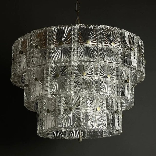 Silver Large Vintage Crystal Chandelier, Italy, 1960s For Sale - Image 8 of 13