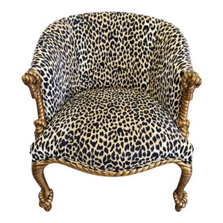 1970s Leopard Fabric Covered Gilt Wood Rope Chair For Sale