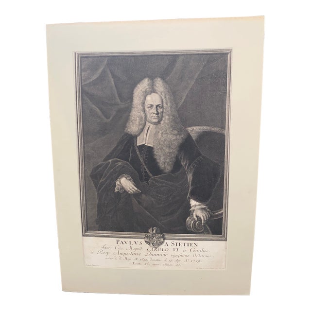 17th-Century Engraving Portrait of Paulus Von Stetten by Johann Balthasar Probst. For Sale