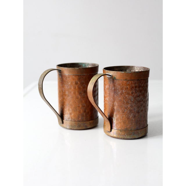 Mid-Century Modern Vintage Copper Plated Mugs Aztec Calendar Pair For Sale - Image 3 of 11