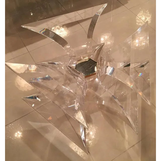 Mid-Century Modern Vintage Lion in Frost Lucite & Brass Butterfly Coffee Table For Sale - Image 3 of 12