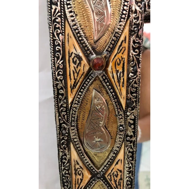 Vintage Moroccan Moorish Handmade Arched Vanity or Wall Mirror With Brass Inlay For Sale In New York - Image 6 of 12